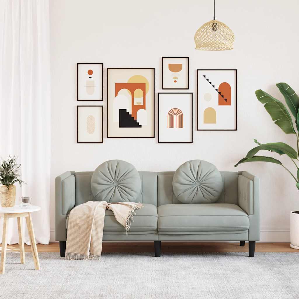2 Seater Sofa with Cushions Light Grey Velvet