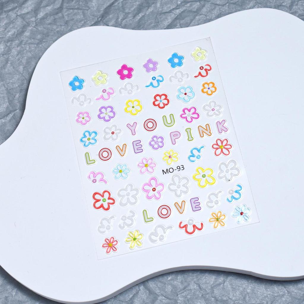 Summer Dopamine 3D Nail Stickers: Cute Heart, Starburst, Smiley Face, and Star Embossed Decals