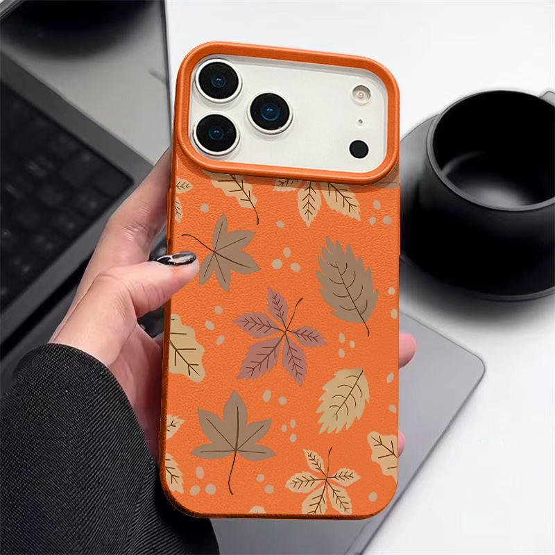 Herbst-Ahornblatt-Muster Handyhülle Für iPhone 17 Pro Max Funda iPhone 16 Pro Max 15 14 13 12 11 16e Air-Leder-Textur Abdeckung Coque