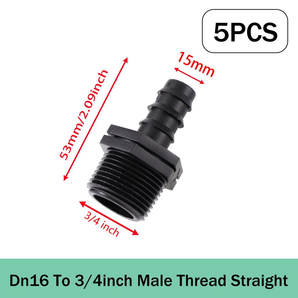 Garden Barb Irrigation Hose Connector DN16 to 3/4 or 1/2 Inch Fitting Connector for Irrigation Tube Garden Watering System