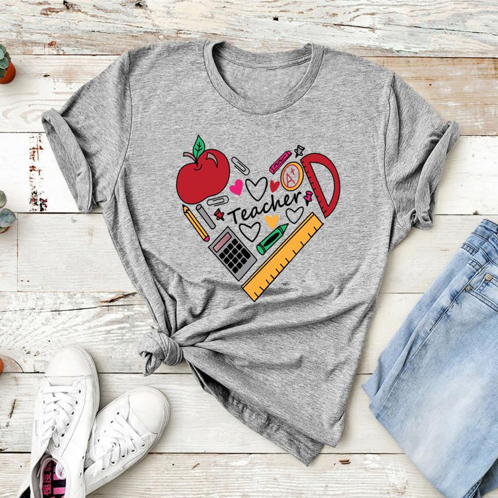 Inspirational Teacher TShirt Teach Love Inspire Tshirt Back To School Shirt Casual Short Sleeve Womens Tees Streetwear Tops