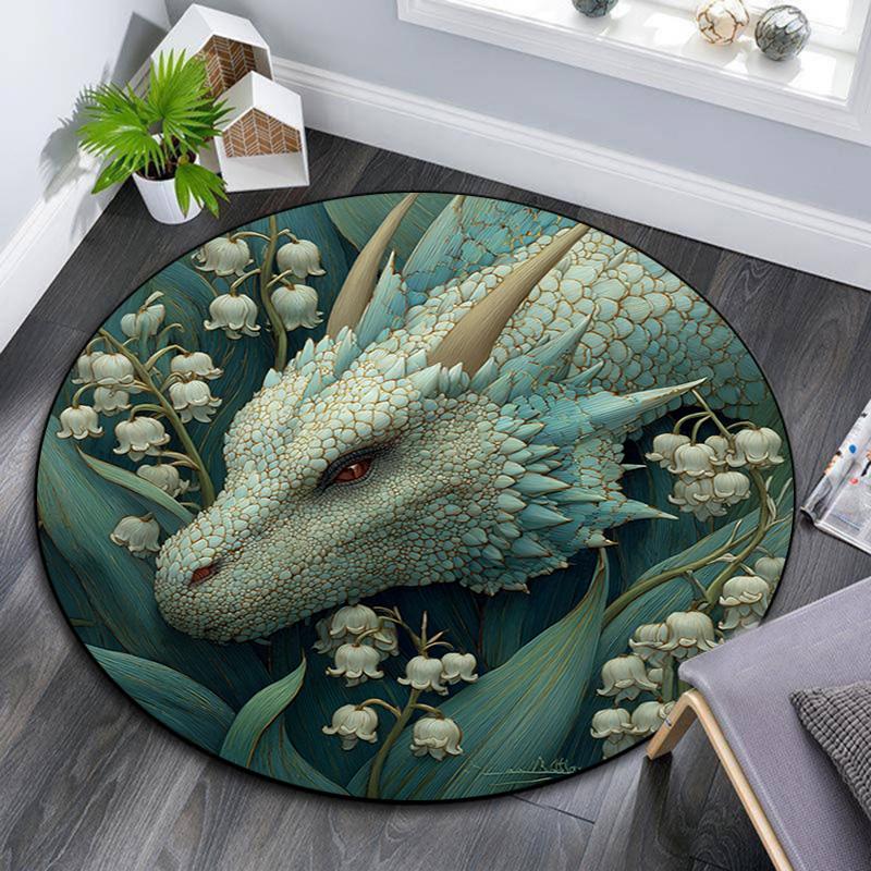 Dragon Round Area Rug,Carpet Rug for Living Room Bedroom Sofa Playroom Decor,Non-slip Floor Mat
