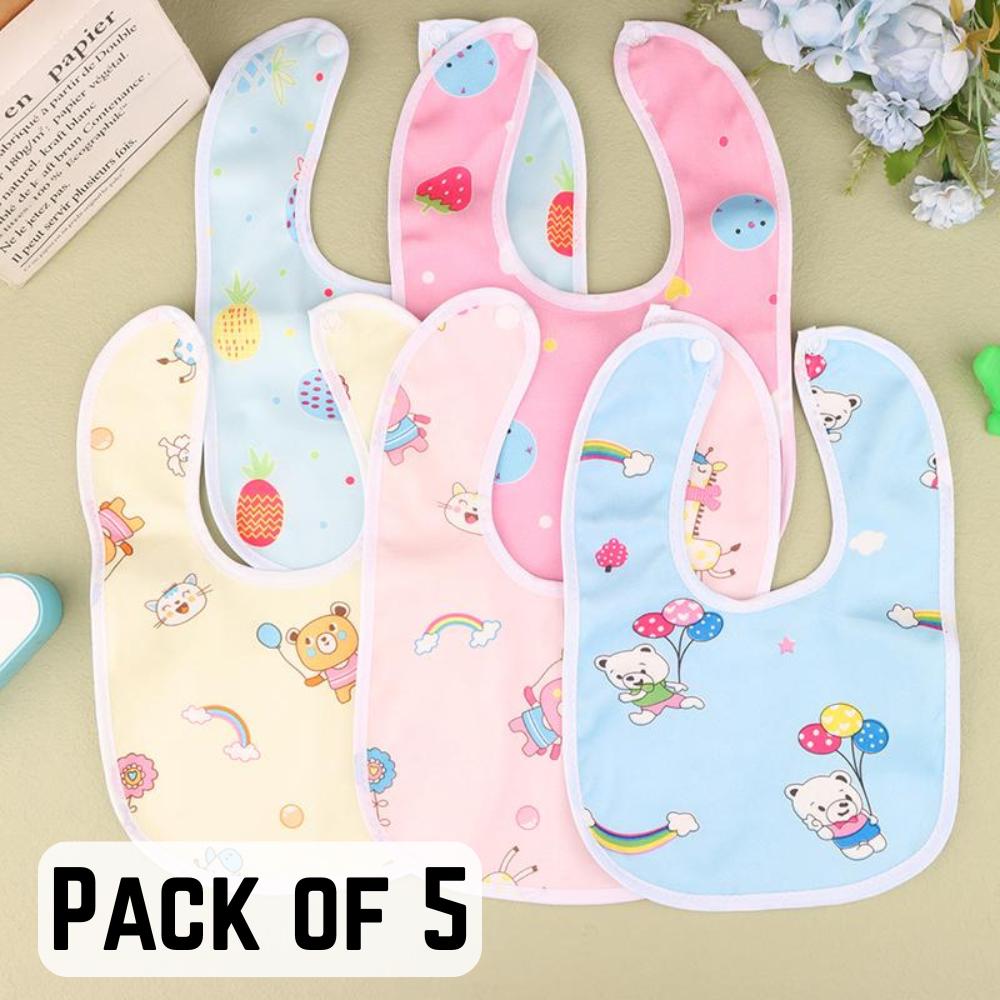 

Pack of 5 Baby Bib Set | Waterproof Feeding Bibs for Infants & Toddlers | Reusable Baby Mealtime Bibs