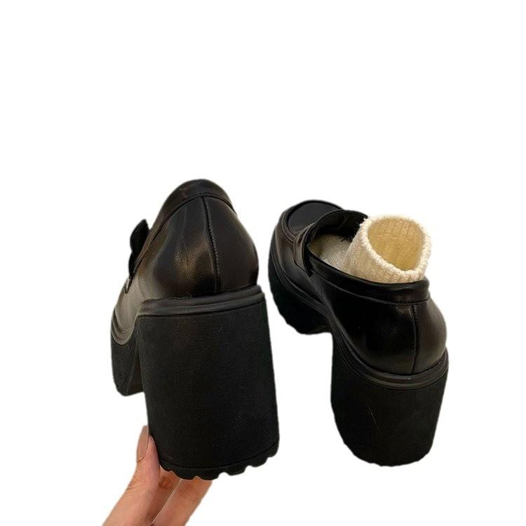 Height-increasing Platform Small Leather Shoes Women's British Style Jk Uniform Shoes 2025 New Thick Heel High Heels 8cm Loafers