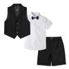 LOLANTA Boys' Formal Suit, Short Sleeve, Summer Clothes, 4-Piece Set, Includes Short Sleeve Dress Shirt, Shorts, Vest, and Bow Tie, Perfect for Weddin