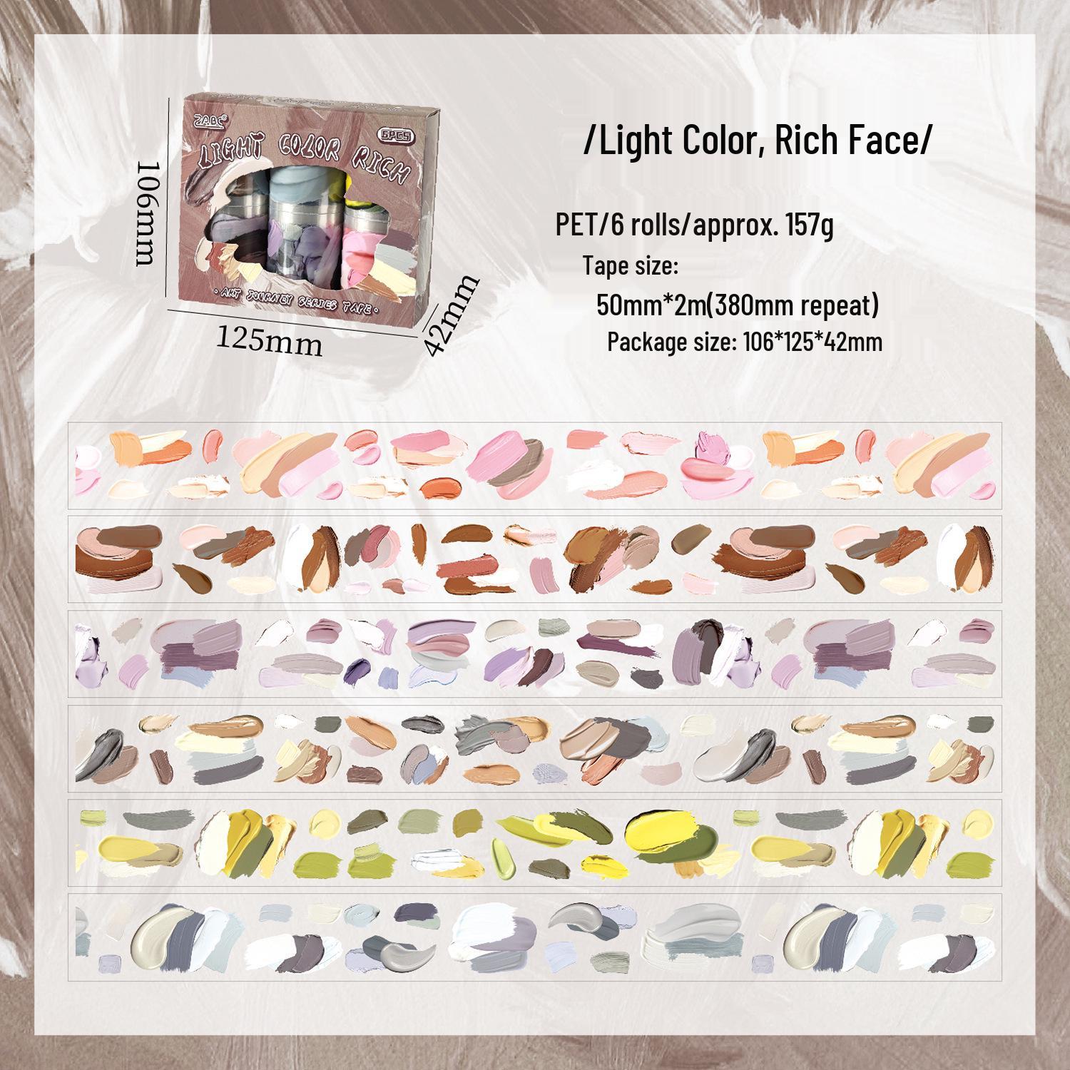 ZABC PET Transparent Tape Set: Art Journey Series, 6 Rolls - Color Palette Decoration.