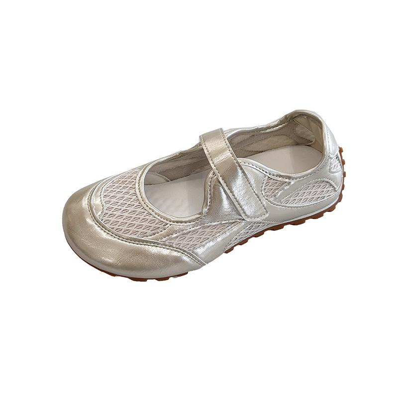 Silver Velcro Mary Jane shoes women's new summer mesh ballet shoes thin-soled casual training shoes