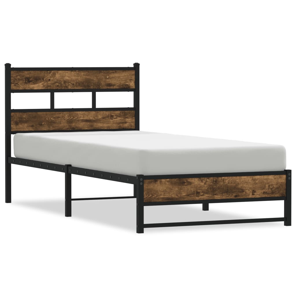 Metal Bed Frame without Mattress Smoked Oak Finish 90 x 200 cm