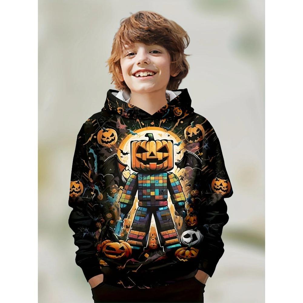 Children's Christmas and Halloween Series 3D Digital Printed Boys' Hip Hop Personality Hooded Sweatshirt