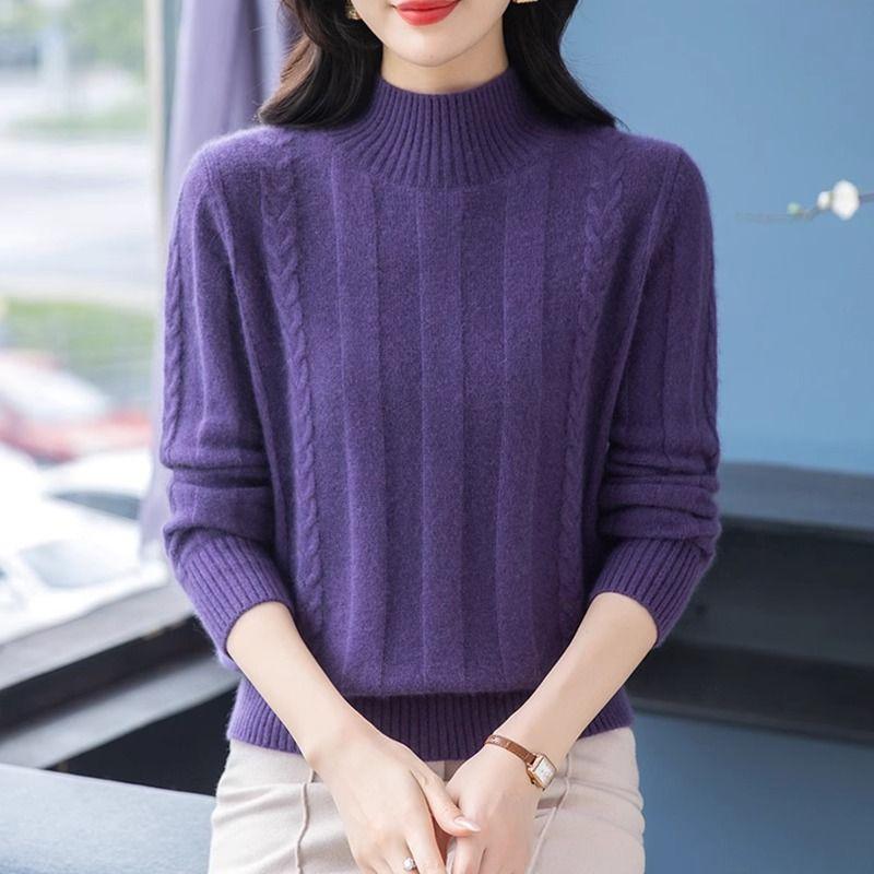 

Однотонный свитер с полуводолазкой, повседневный свитер с длинными рукавами для осени и зимы, женская одежда больших размеров 3XL
