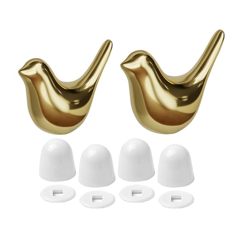 Gold Finish Ceramic Bird Toilet Bolt Covers ABS Backing Universal Motorhome Bath Accessories Secure Bolt Coverage Decora