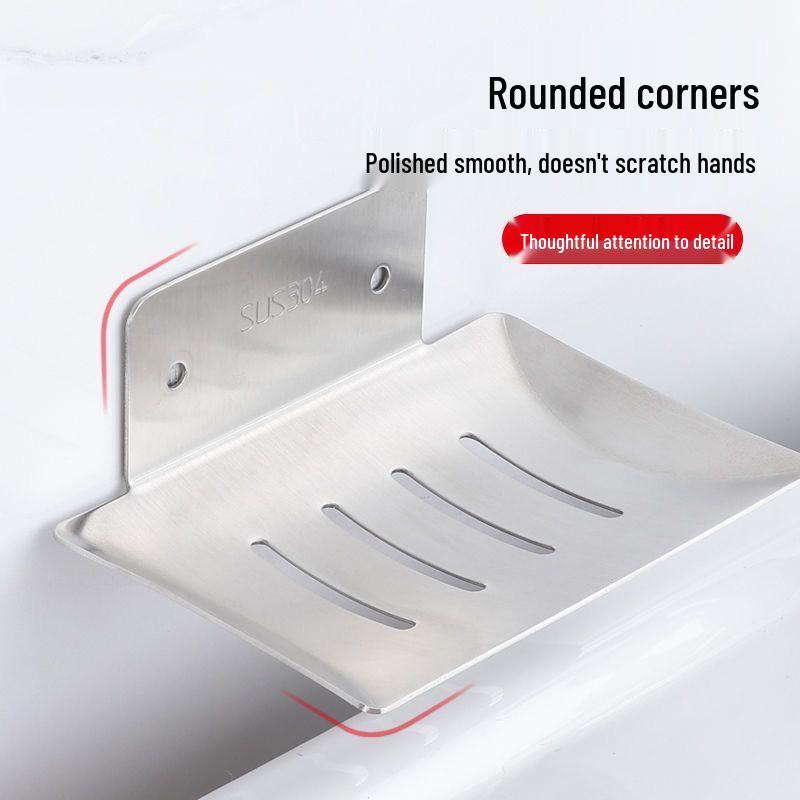 Stainless Steel No-Drill Wall-Mounted Soap Holder with Drip Tray