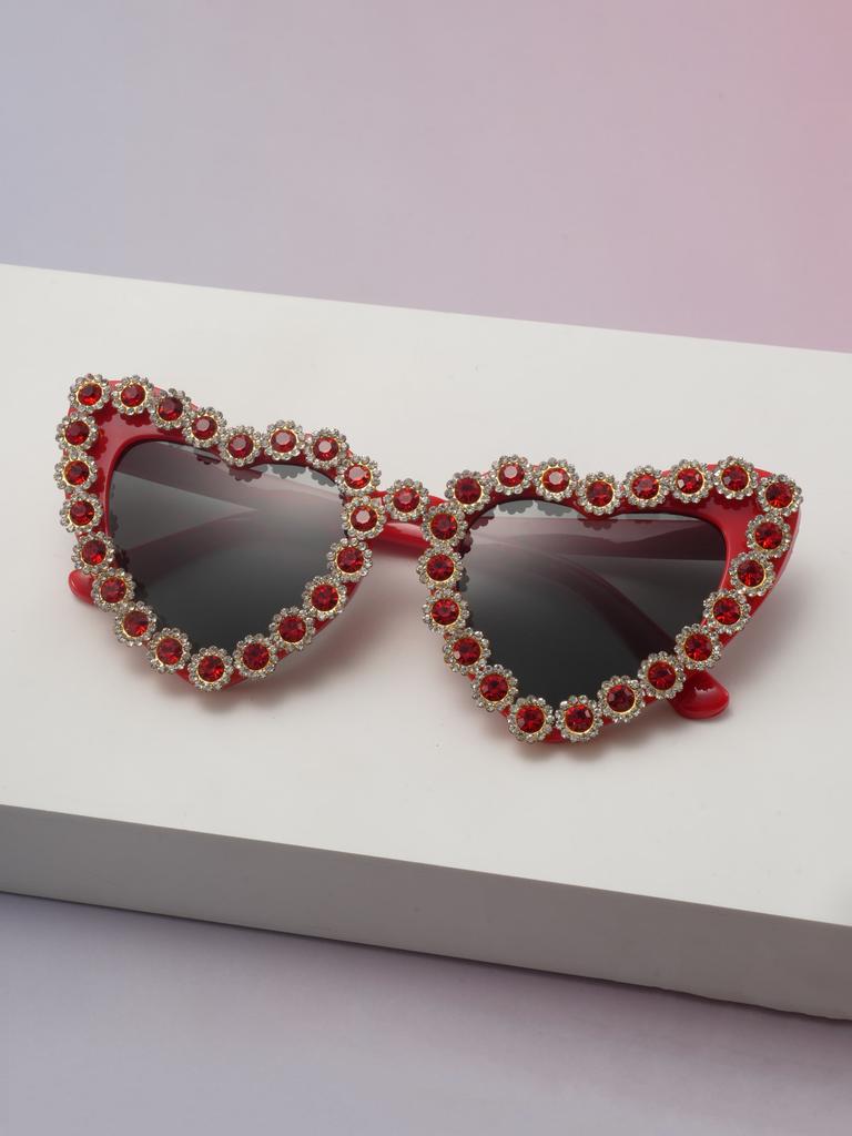 Rhinestone Heart Sunglasses for Women Trendy Fashion Cat Eye Frame for Party&Outdoor Wear UV Protection Sun Glasses KJ027
