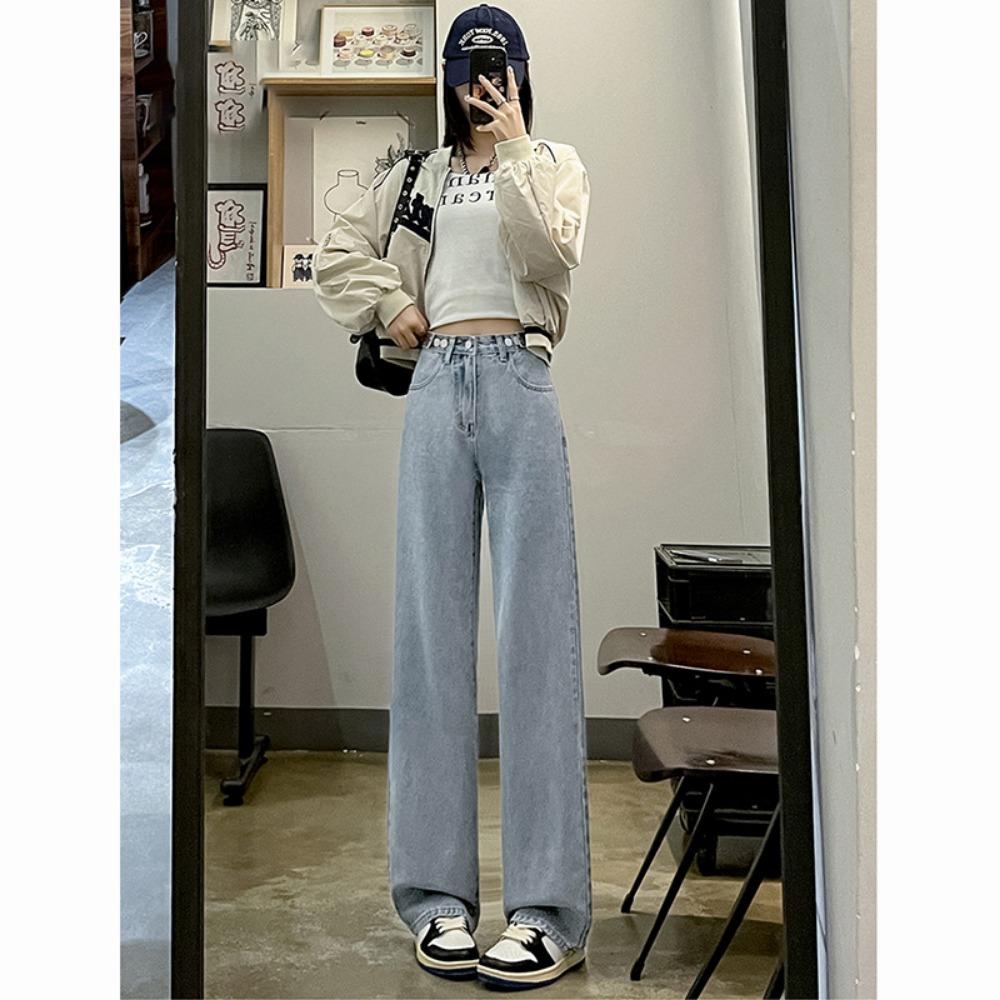 

High waist and wide legs loose jeans for women are tall and thin, autumn and winter new drape slim casual floor pants tide 2XL светло-синий