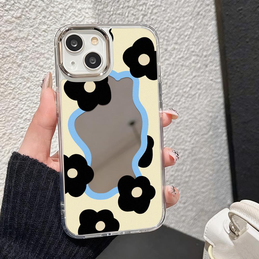 Grid Makeup Mirror Phone Case For IPhone 17 16 12 13 Mini 11 14 15 Pro Max 17E 16E Plus Silicone Coque Cover Fundas