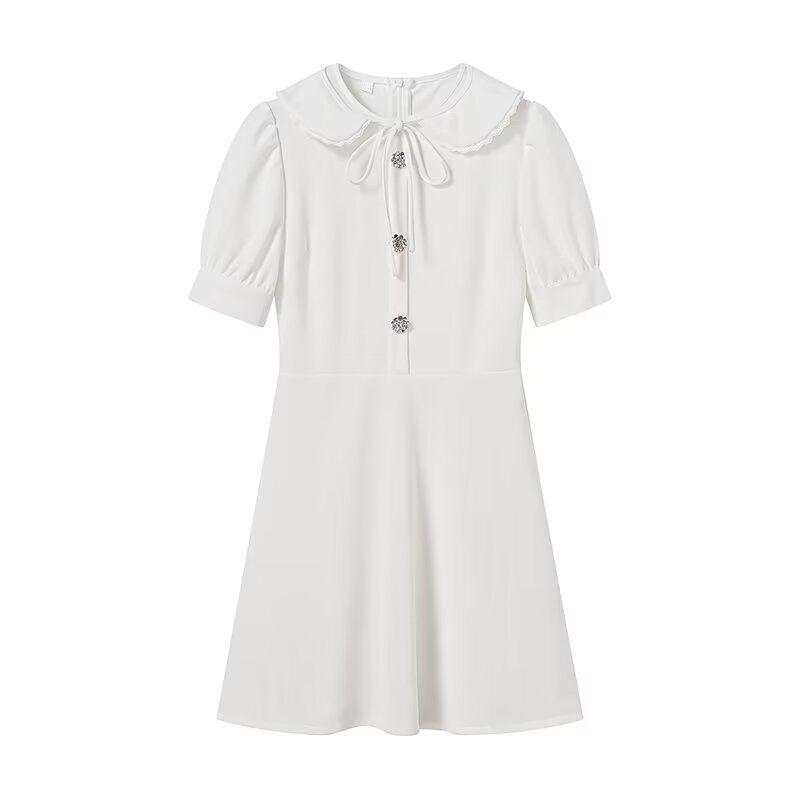 Spring New Women's Clothing French Hepburn Style Waist-Tight Slim Looking Elegant A- line Style Detachable Doll Collar Dress