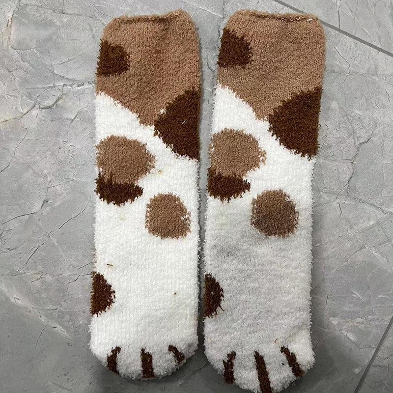 Female Autumn and Winter Lovely Cat PAWS Thickened Warm Floor Sleeping Socks