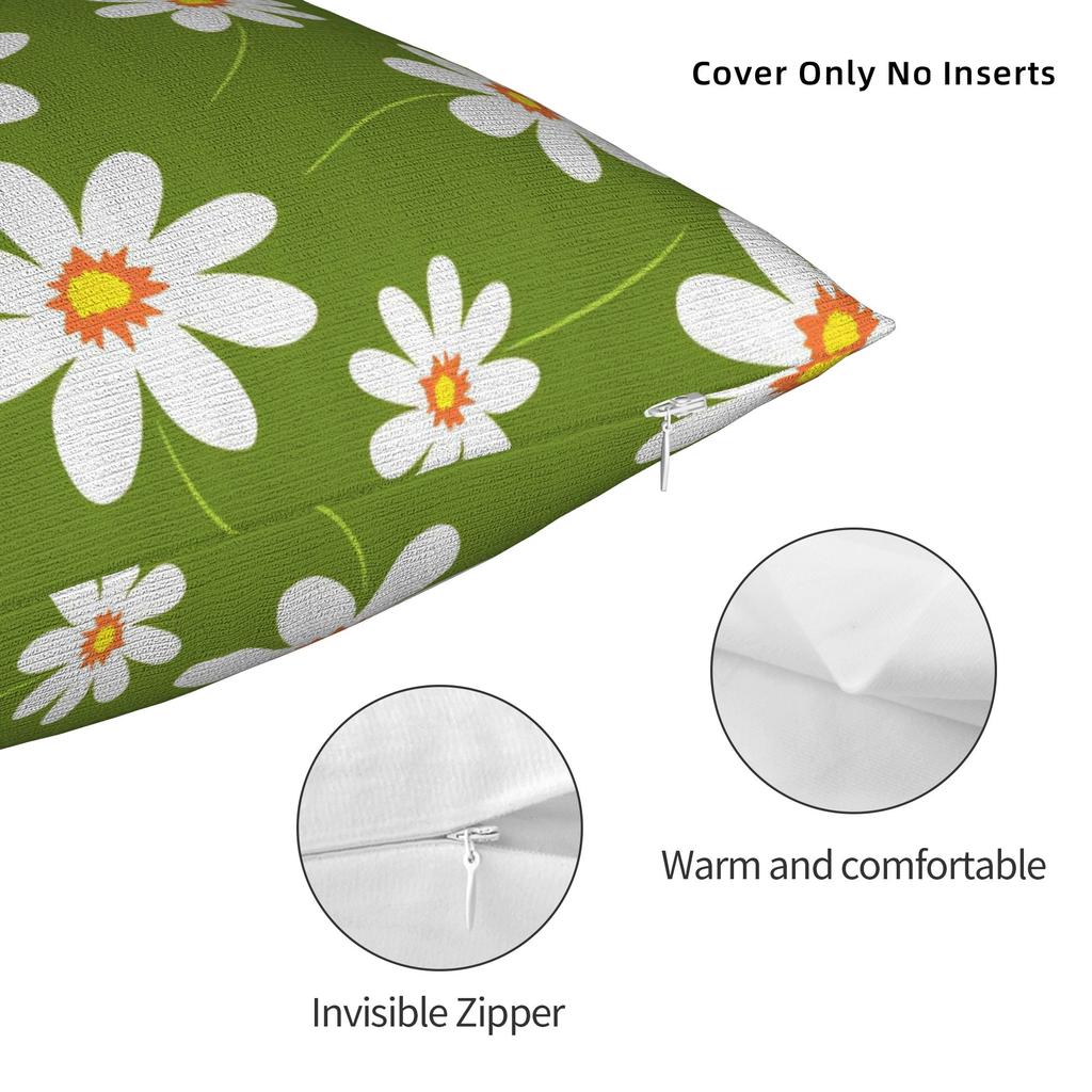 Daisy Floral Seamless Pattern Pillow Cover Soft Cushion Cover Retro Trendy Pillow Case For Living Room Bed Chair