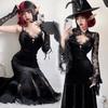 Dark goth halloween costume black dress long sexy witch costume