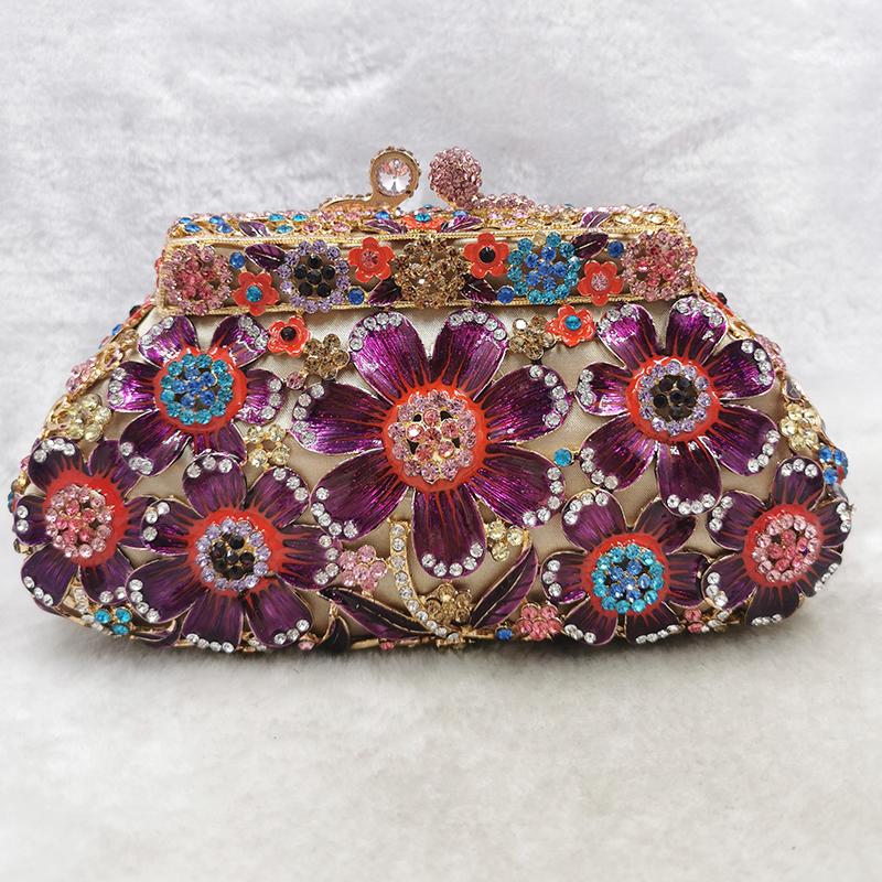 WHTUOHENG Diamond 3D Daisy Floral Women Purple/Blue Clutches Luxury Lady Crystal Handbags Fashion Designer Female Minaudiere