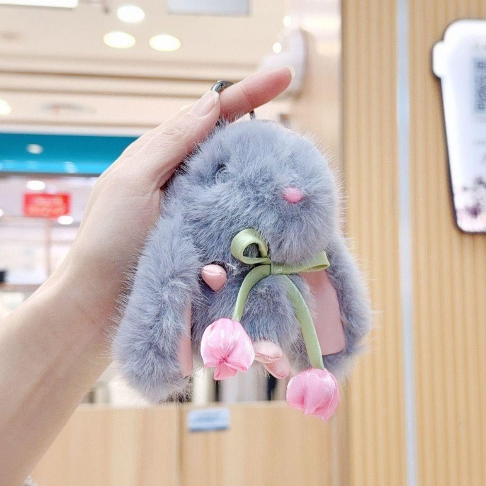 Soft Plush Doll Pendant Cute Cartoon Bunny Keyring Lovely Bag Charm  Girl