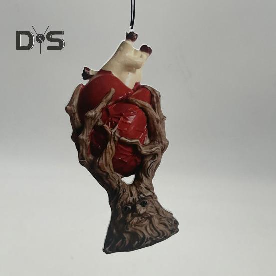 Ozdoba na Halloween Ludzkie Serce Drzewo Korzeń Czarny Kot Peleryna Duch Statua Ręcznie Robiony Akryl Wisiorek do Biurka Ogrodowego Biura