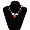Salircon Korean Cute Red Strawberry Pendant Collar Necklace Gothic Heart Shaped Imitation Pearl Chain Choker Trend Jewelry