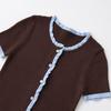 ZA Dames Herfst Winter Kleurblok Korte Mouw Gebreide Kleding