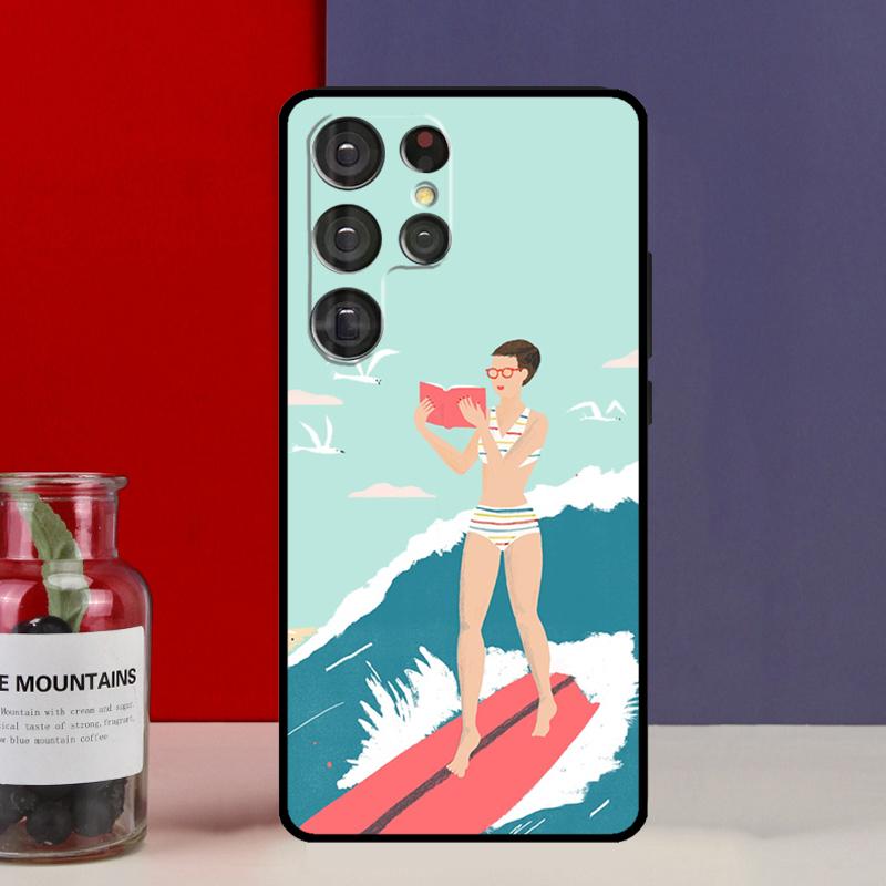 Surfboard Surfing Surf Girl Funda Case For Samsung Galaxy S25 Ultra S9 S10 S20 S22 Plus S21 FE S23 S24 Ultra Phone Cover