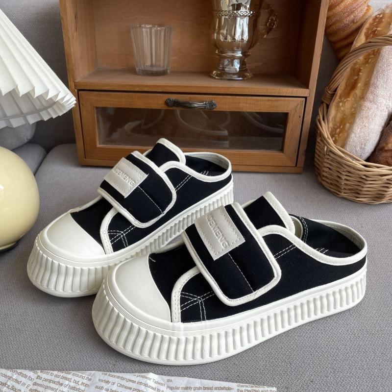 Step-on Two-Way Wear Magic Stick Canvas Shoes Women's Spring and Summer New Versatile Semi-Slipper Students All-Match White Shoes