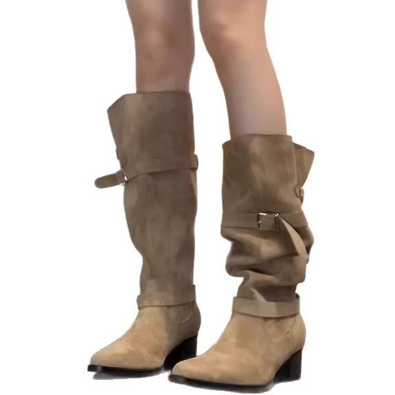 Boots Pile Western New Cowboy Boots Autumn Khaki Boots Small Retro Women's Boots High Boots