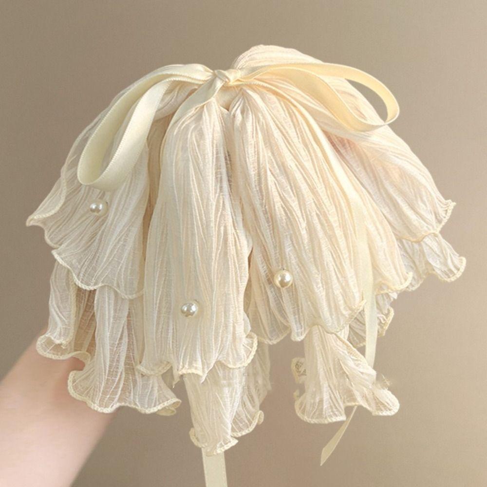 

Korean Style Large Bowknot Shark Clip Super Fairy Pearl Bow Half-tie Hair Clip for Women чорний