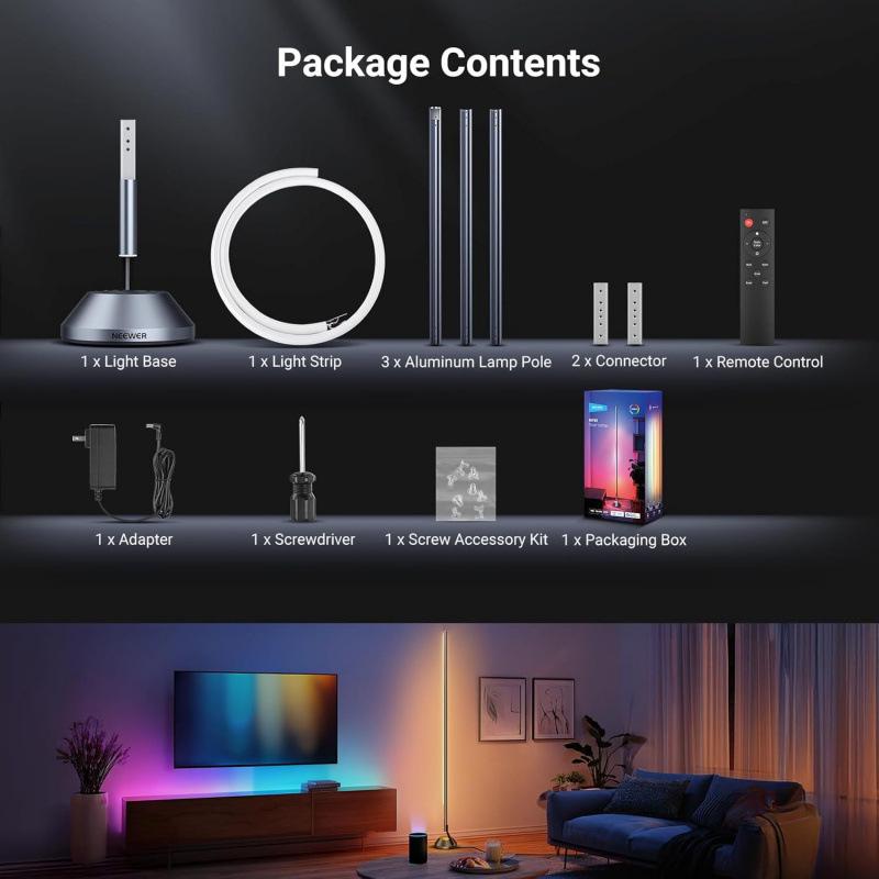 Smart LED Floor Lamp NF01, 1500lm, RGBW, 16M Colors, APP-Controlled