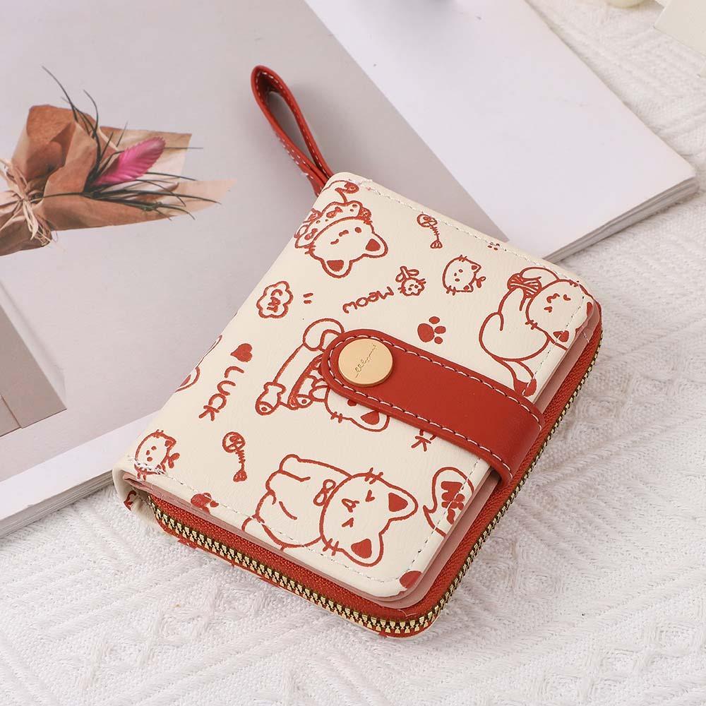 Waterproof Short Student Money Bag Pu Zipper Wallets Key Storage Cute Cat Girls Wallet  Student