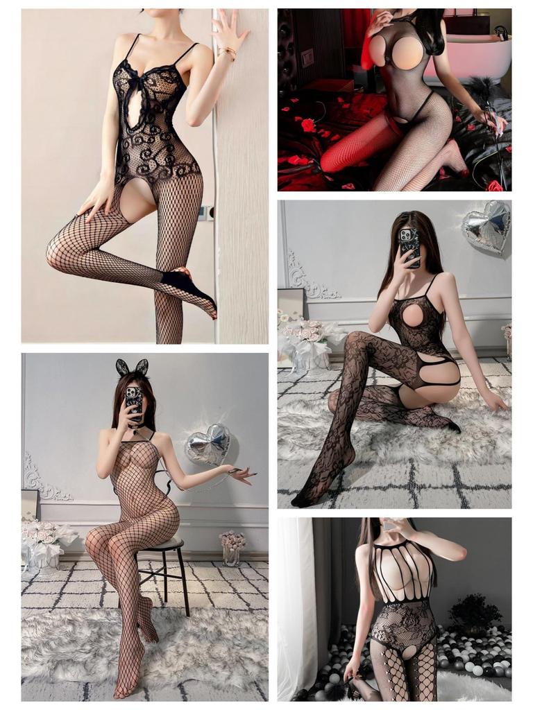 Air Hostess Lingerie Set: Sexy Maid Uniform with Stockings & Fishnet Bodysuit