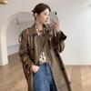 Autumn Faux Leather Long Trench Coat Women Black Double Breasted Korean Fashion Moto Jacket Streetwear Lady Outerwear Chic Coats
