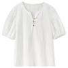 Women's V-Neck Short Sleeve Resort Style Cotton Blouse