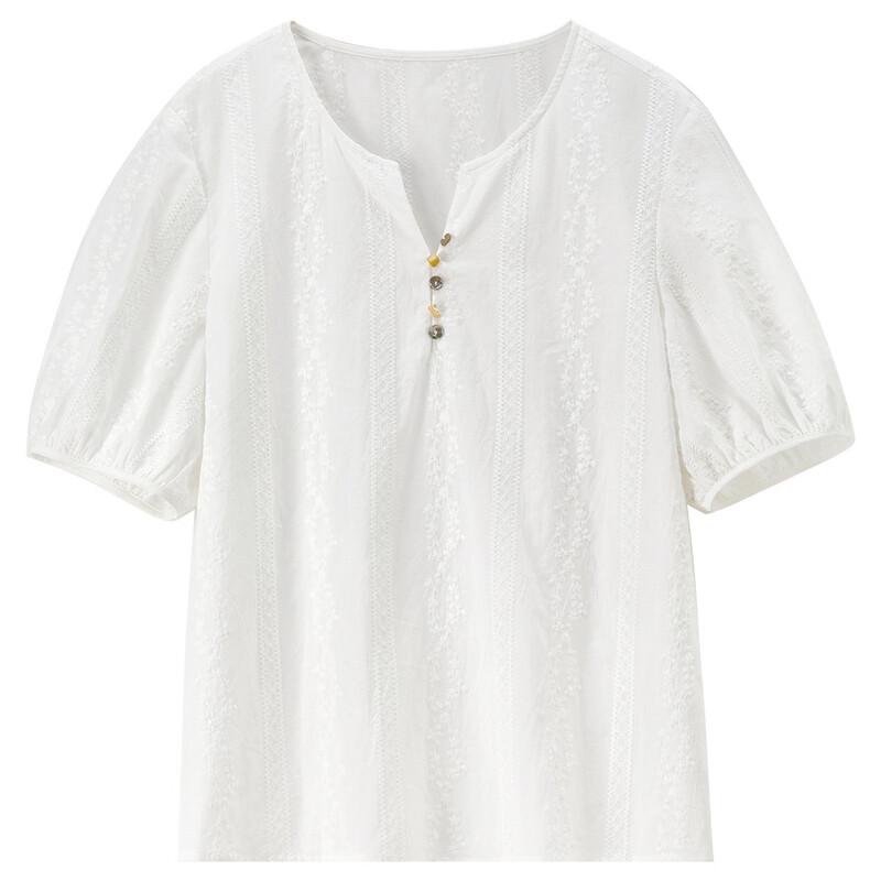 Women's V-Neck Short Sleeve Resort Style Cotton Blouse