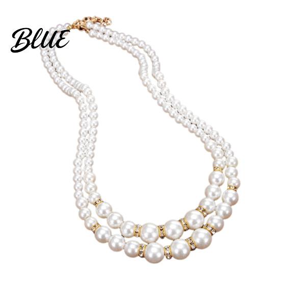 White Pearl Faux Dressy Necklace Ladies 2 Strands Beads Choker