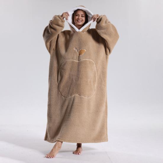 Winter Wearable Blanket Bathrobe with Big Pocket Thick Double-sided Fleece Loose Long Sleeves Pajamas Heat Retention Full Protection Home Blanket