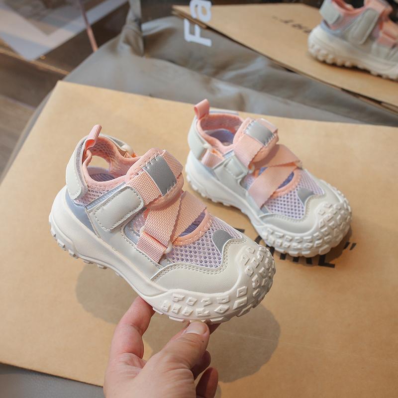 Kids Sports Sandals Mesh Breathable Boys Girls Tennis Shoes Non-slip Soft Sole 2025 Summer New Students Running Shoes Hook&loop