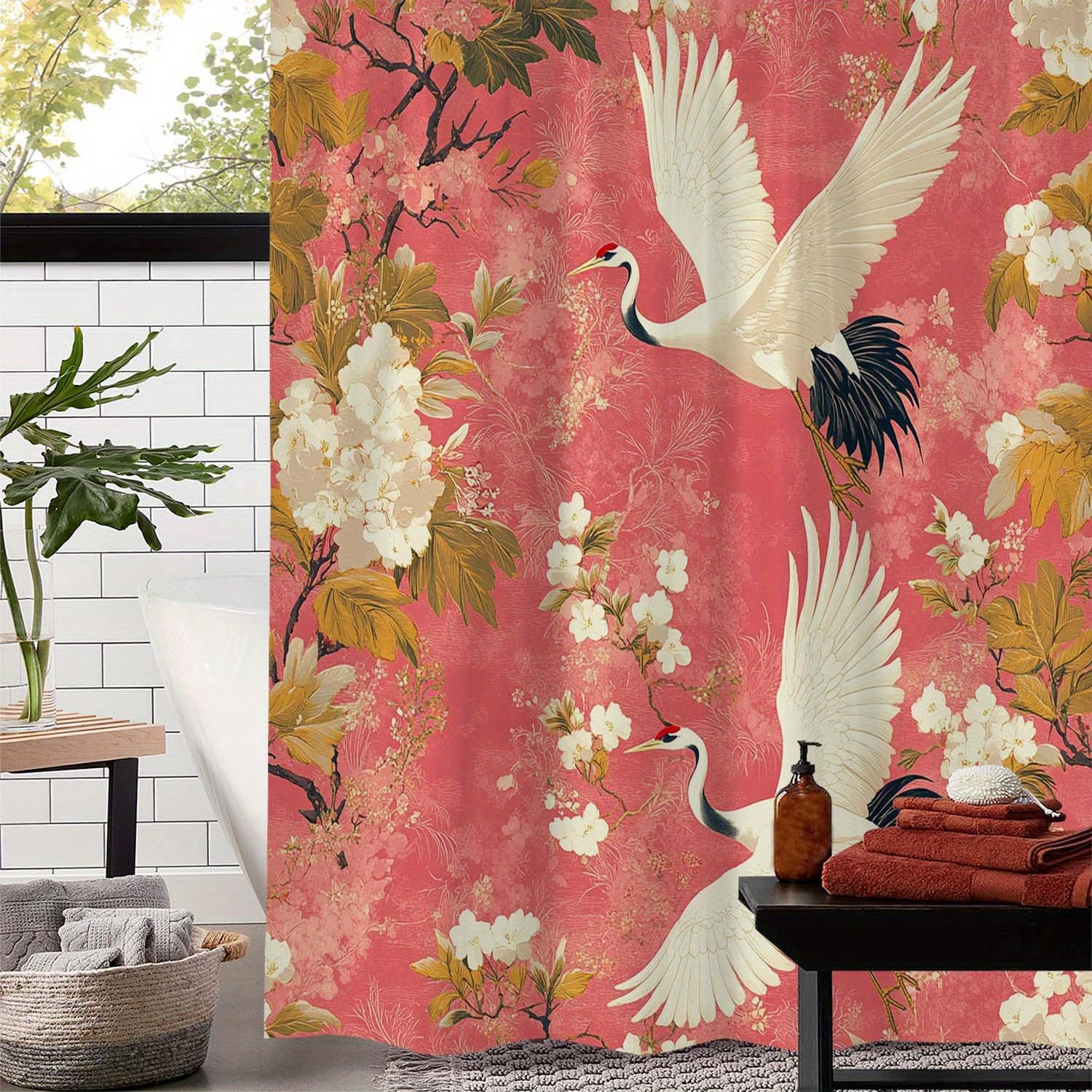 

Elegant Oriental Crane Shower Curtain For A Luxurious And Inviting Bathroom, Featuring Graceful White Cranes In Flight Against W60H190(CM)-1 Pcs