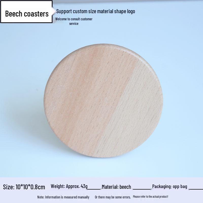 Round Beech Wood Coaster - 10cm Anti-Scald Solid Wood Cup Holder with Laser Engraving Option