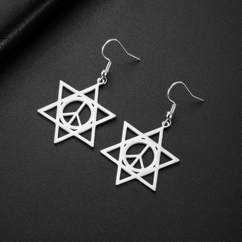 LIKGREAT Star of David Earrings Peace Symbol Drop Earring Vintage Stainless Steel Jewelry Je Amulet Gift