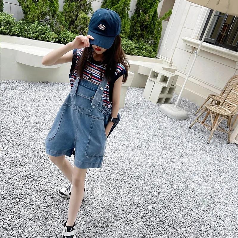 Fashion Casual Style Girls Shorts Summer Soft Denim Overalls Shorts Korean Medium Large Children's Denim All-match Shorts
