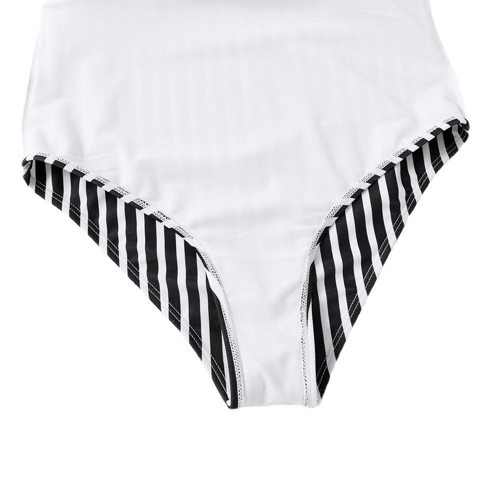 Sweet Striped V-Neck Backless One-Piece Swimsuit by Xingcheng