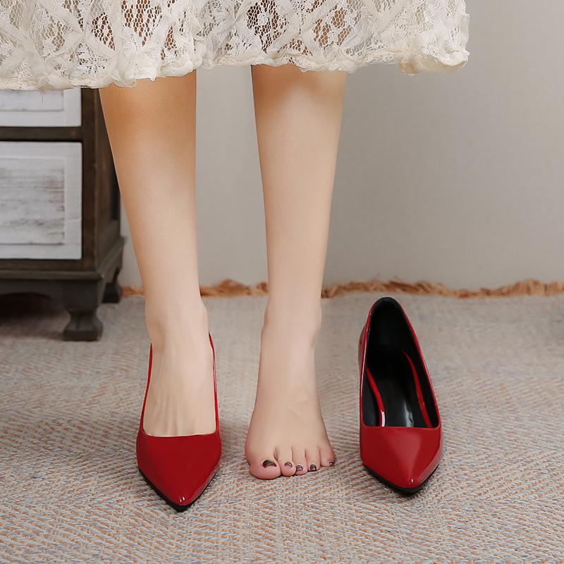 2025 New Spring and Autumn High Heels Women's Thin Heels Versatile Flight Attendant Office Black Work Shoes Ol Commuter Soft Sole Single Shoes