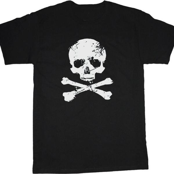 Casual Short Sleeve Crew Neck Pirate Skull and Crossbones Graphic T-Shirt for Men Casual Tee Clothing Apparel