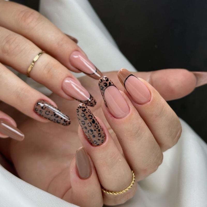 Noste Dlouhý Francouzský Ručně Dělaný Manikúrní Kousek Kamínkový Postupný Přechod Odnímatelná Nálepka na Nehty