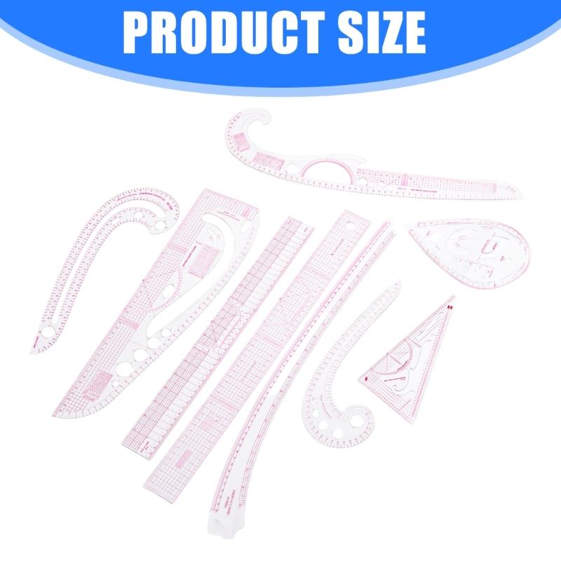 Plastic Sewing Ruler Set 9PCs Flexible Measuring Tools For Garment Designers